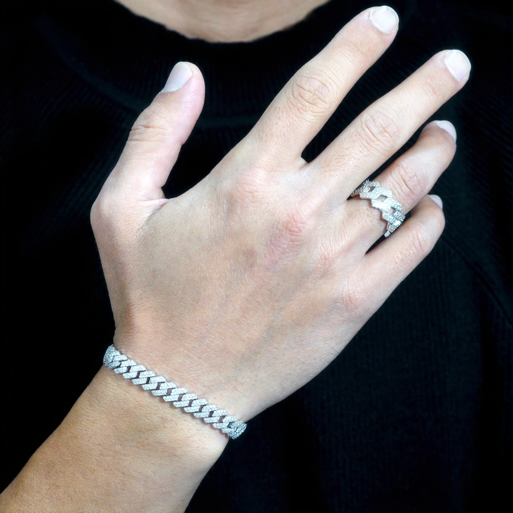 Moissanite Prong Cuban Link Ring