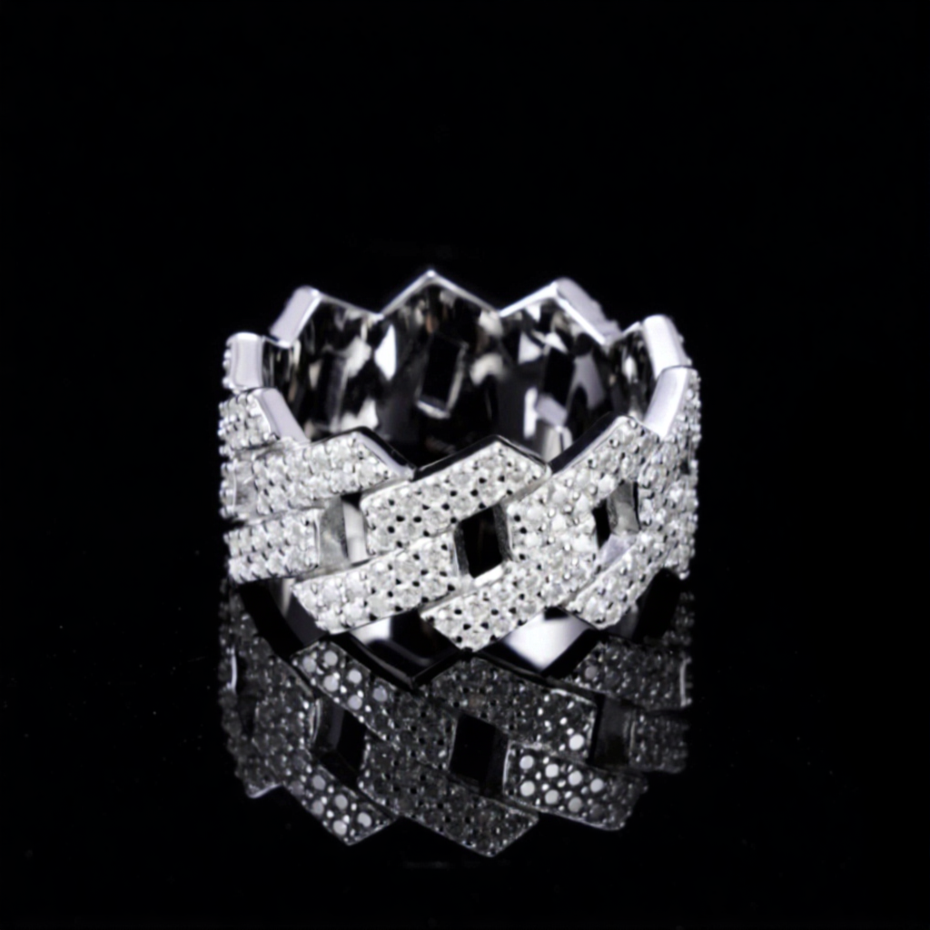 Moissanite Prong Cuban Link Ring