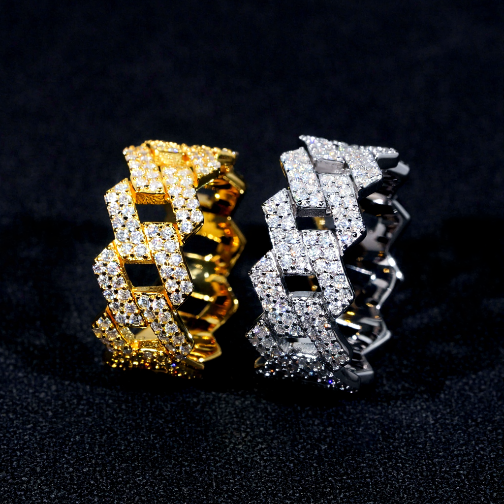 Moissanite Prong Cuban Link Ring