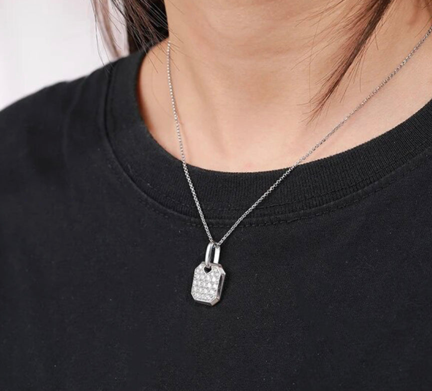 Moissanite Square Tag Pendant