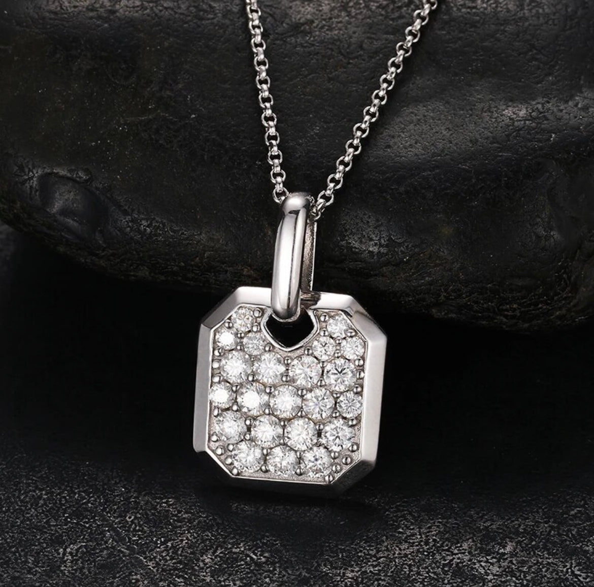 Moissanite Square Tag Pendant