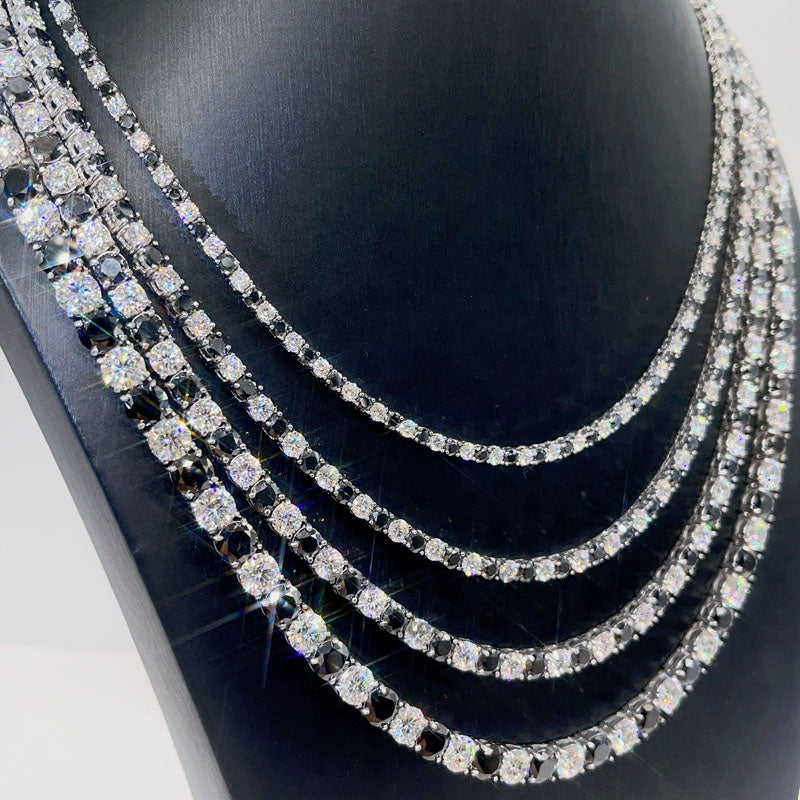Black and White Domino Moissanite Tennis Chain (3mm-6.5mm)
