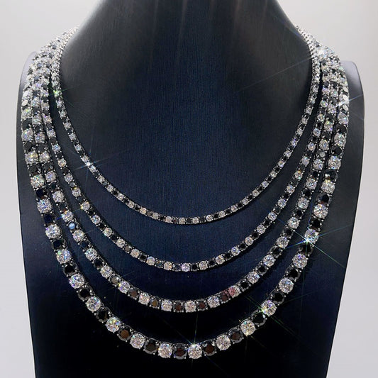 Black and White Domino Moissanite Tennis Chain (3mm-6.5mm)