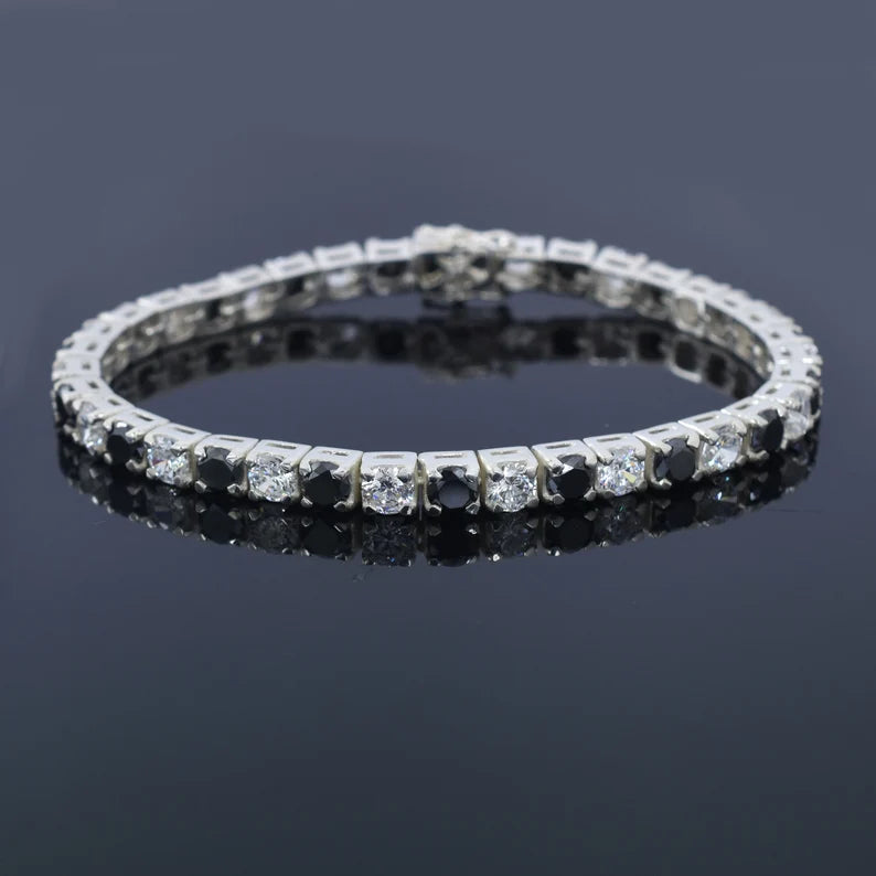 Black and White Domino Moissanite Tennis Bracelet (3mm-6.5mm)