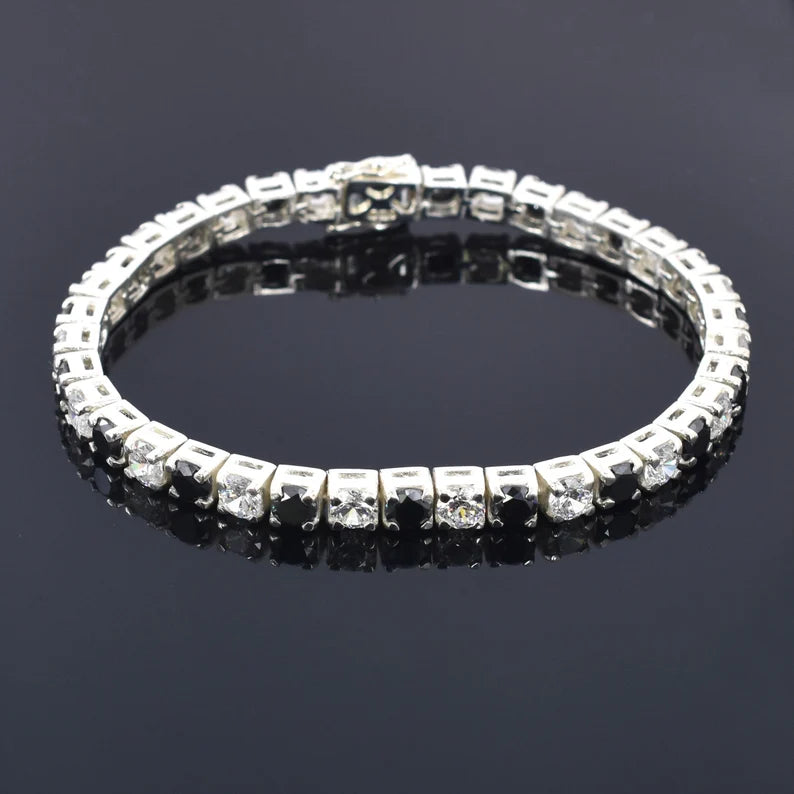 Black and White Domino Moissanite Tennis Bracelet (3mm-6.5mm)