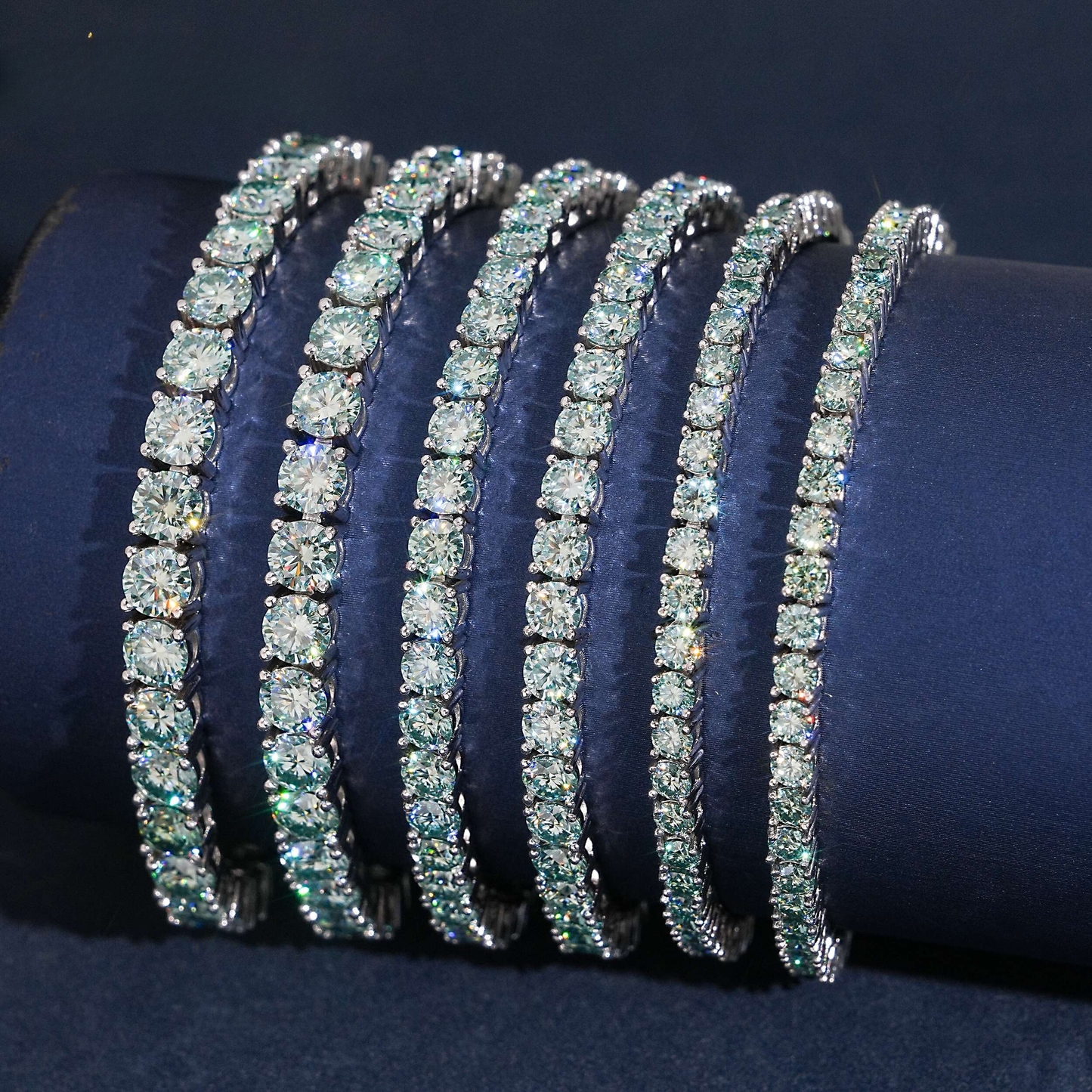 Blue Green Moissanite Tennis Chain (2mm-5mm)