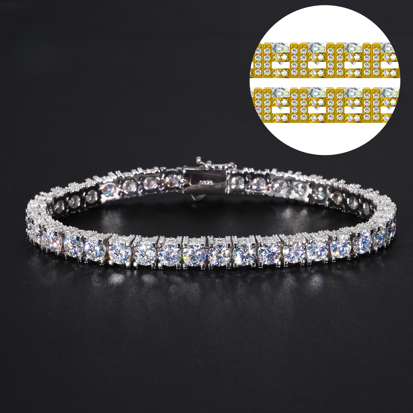 5mm Moissanite Tennis Chain/Bracelet with Iced Out Sides