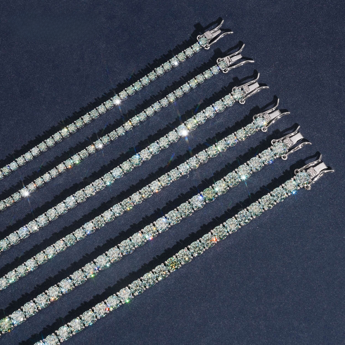 Blue Green Moissanite Tennis Chain (2mm-5mm)