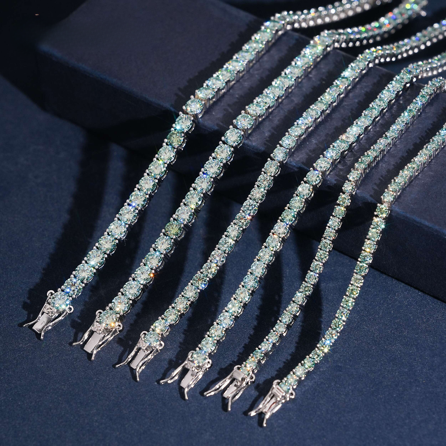 Blue Green Moissanite Tennis Chain (2mm-5mm)
