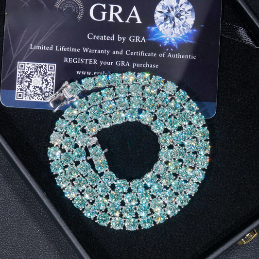 Blue Green Moissanite Tennis Chain (2mm-5mm)