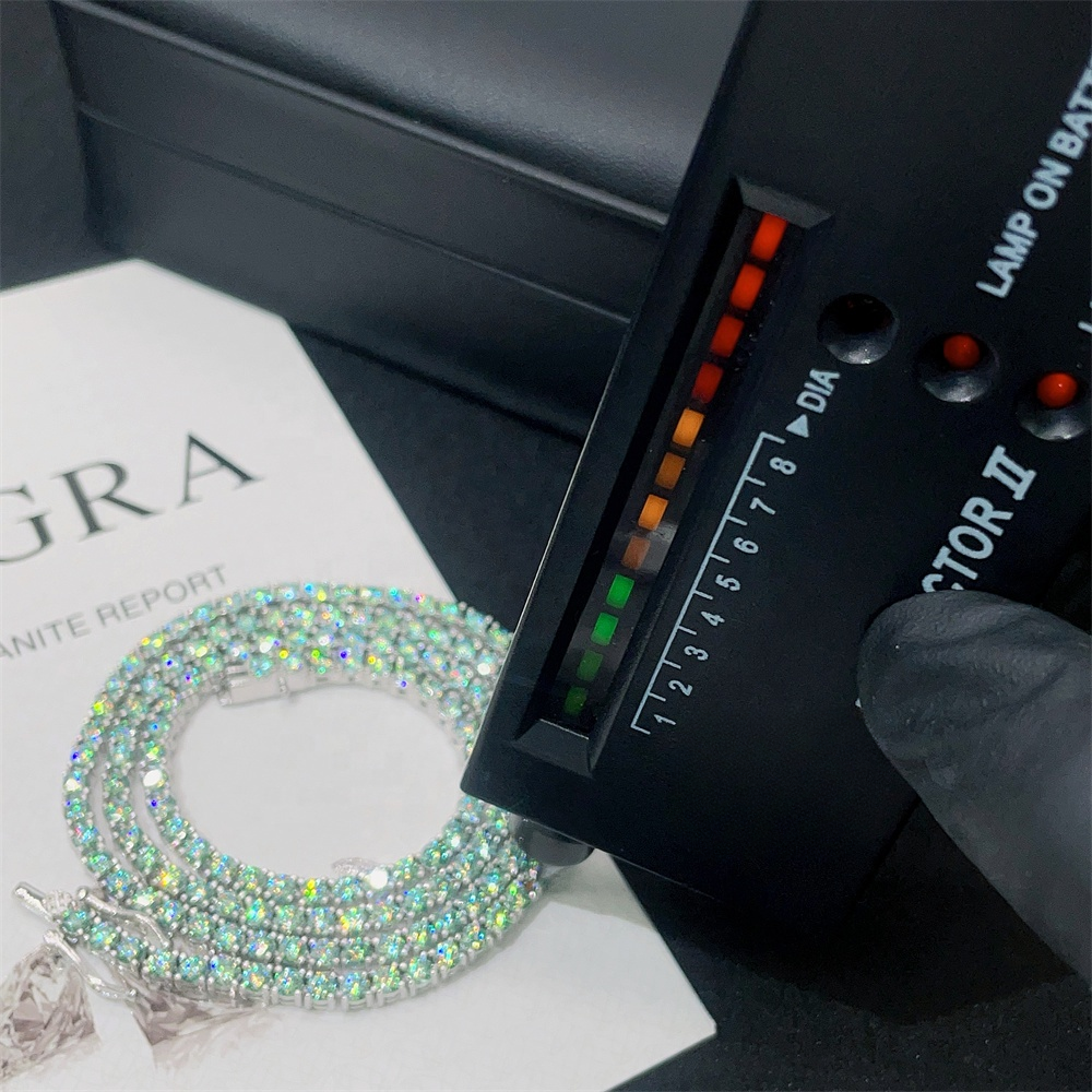 Blue Green Moissanite Tennis Chain (2mm-5mm)