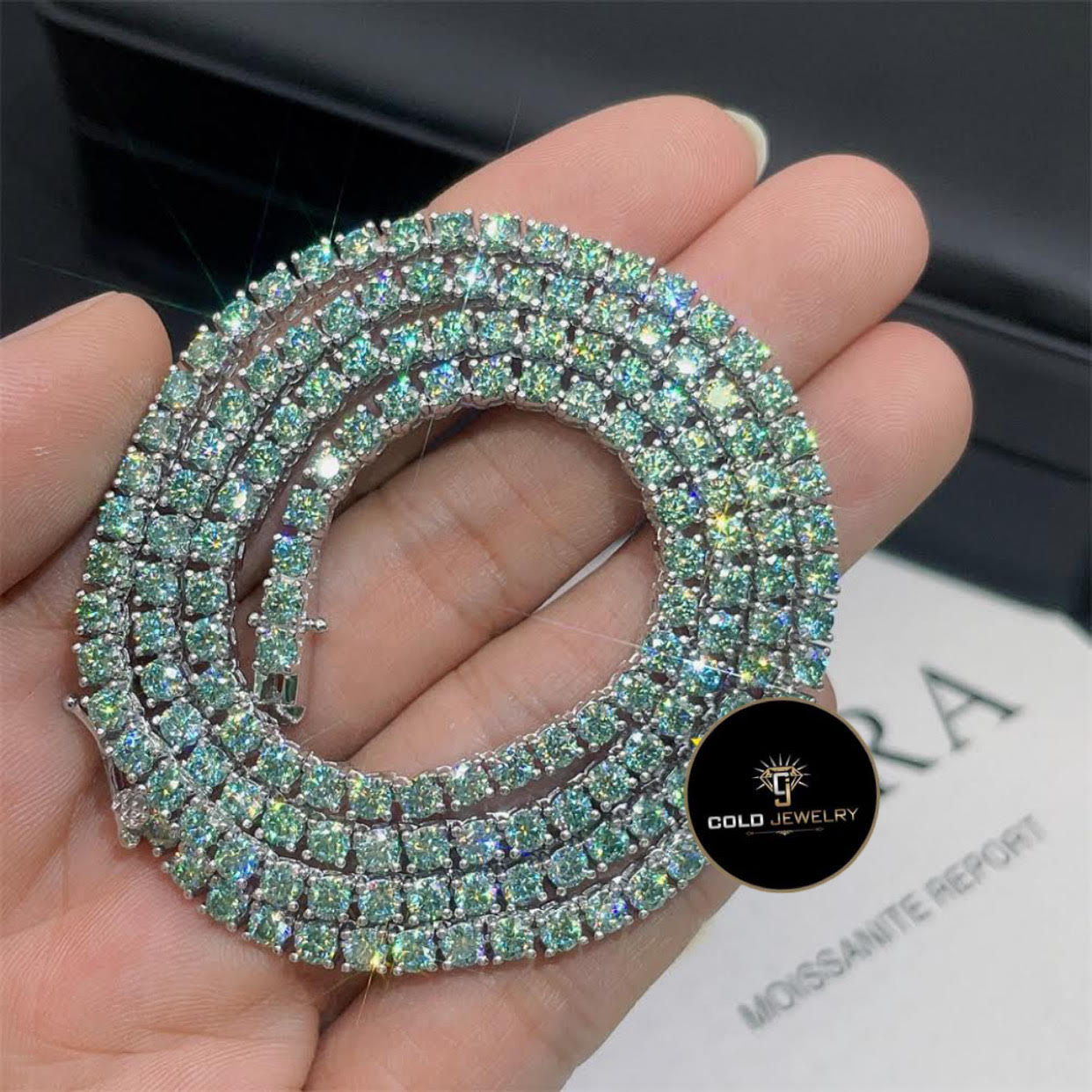 Blue Green Moissanite Tennis Chain (2mm-5mm)