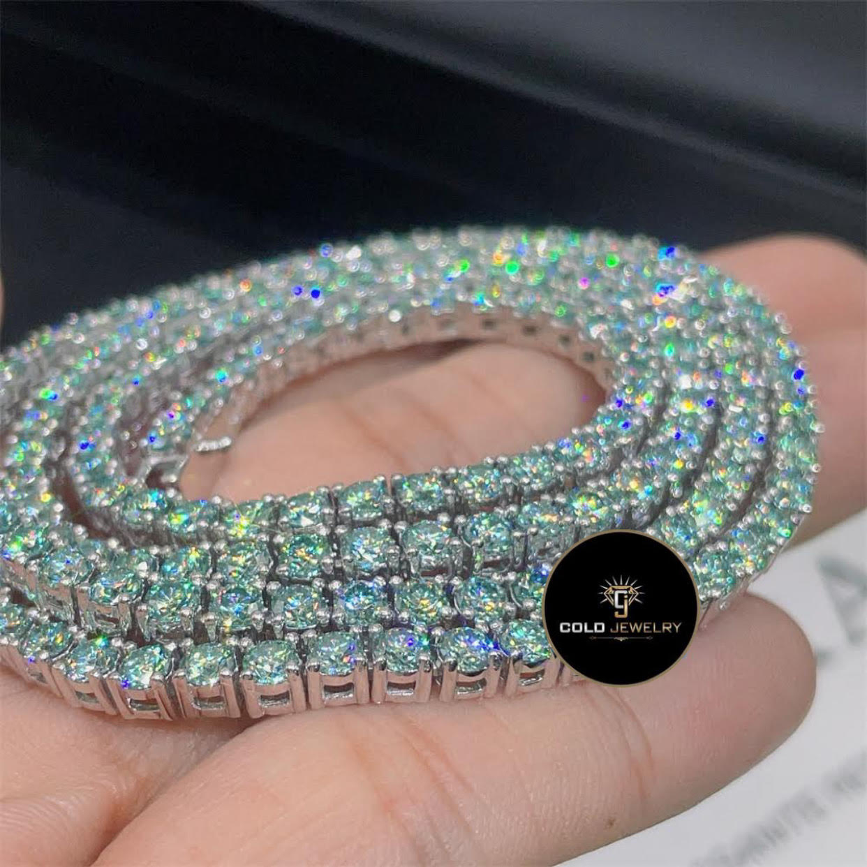 Blue Green Moissanite Tennis Chain (2mm-5mm)